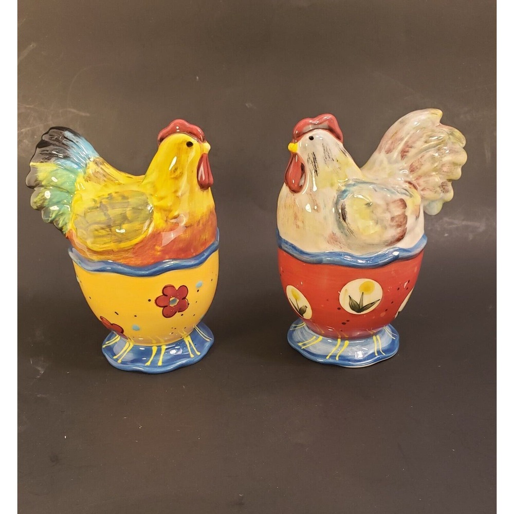 Hen And Rooster On Nest Figural Salt & Pepper Shakers CIC China Country Folk Art